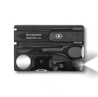 VICTORINOX Swiss Card Light Translucent Black Schweizer Taschenmesser Multifunktions-Schreibwaren Schreibwarenlupe Kugelschreiber LED-Licht mit Philips