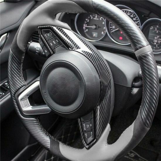 Carbon Fiber Interior Steering Wheel Button Cover Trim For Mazda CX-3 2016-2023