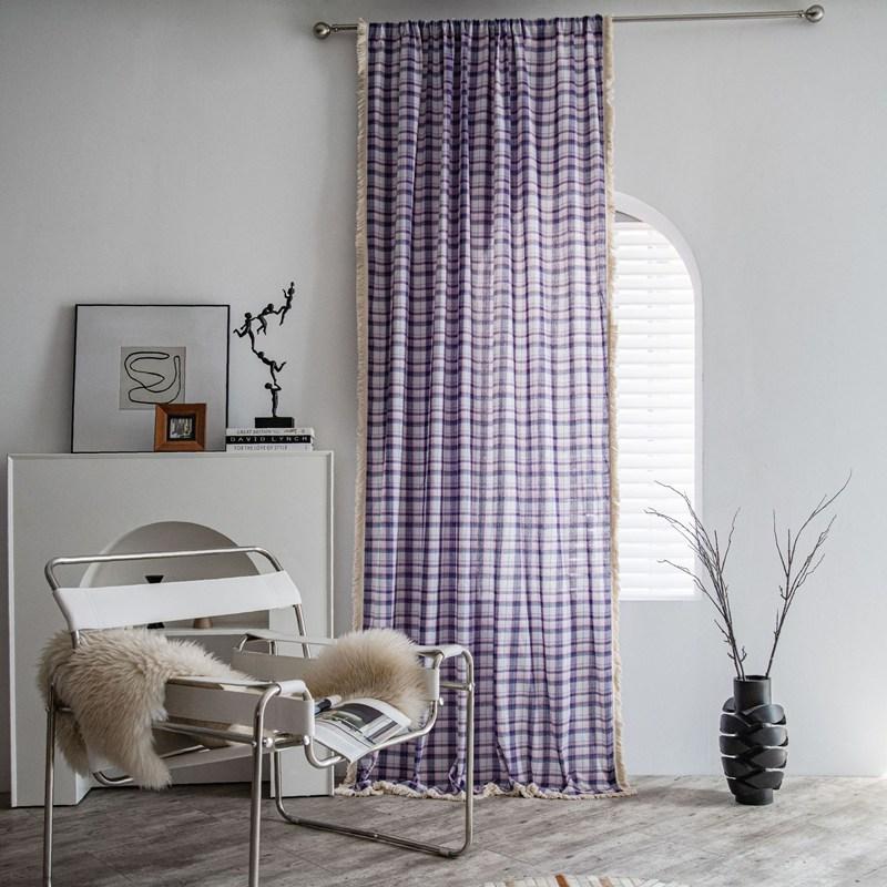 Green Plaid Yarn-dyed American Curtain Finished Kitchen Drapes Bay Window Curtain Semi-shading Living Room Bedroom Valance