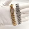 DIY Pvd 18k Gold Color Hip Hop 11MM 15MM 19MM Width 316 Stainless Steel with Full Rhinestone Rhombus Cuban Link Chain Bracelet