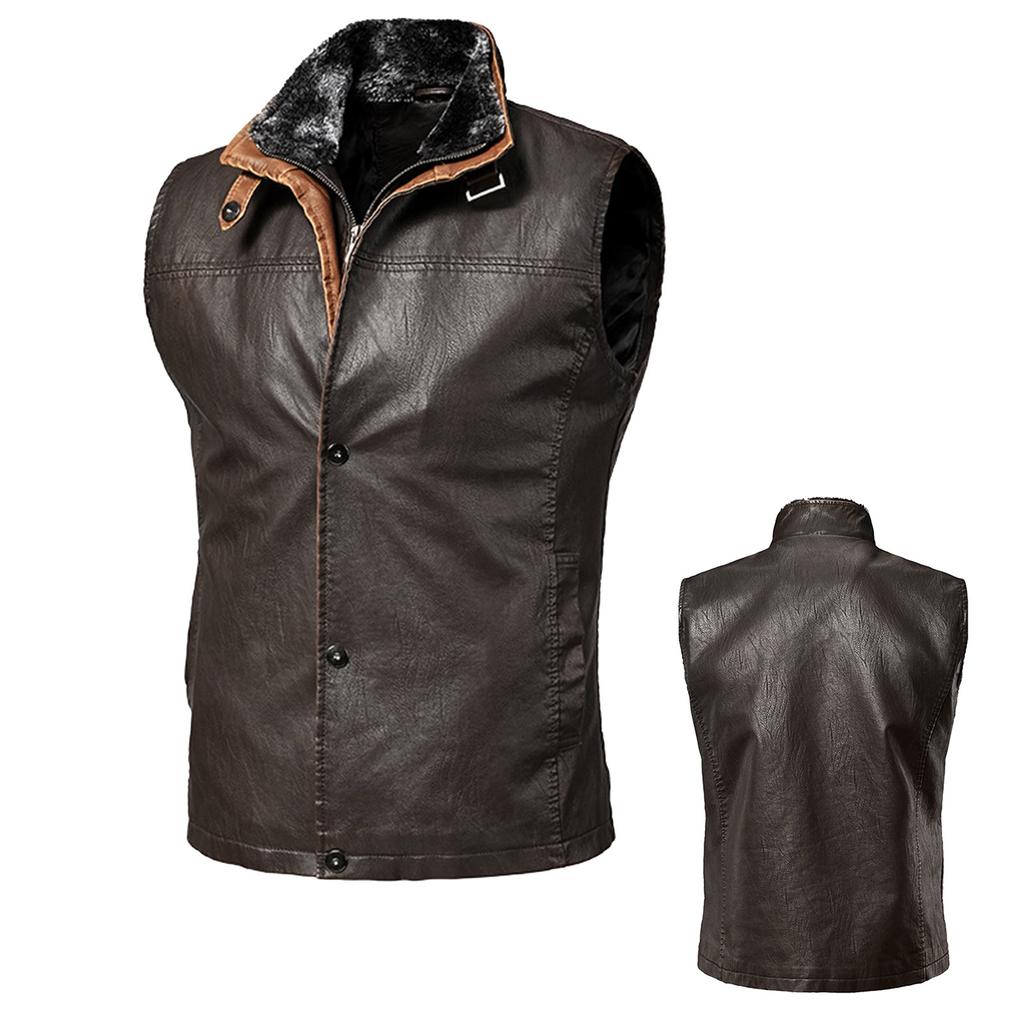Men's Leather PU Vest Casual Retro Men's Jacket Trendy Work Vest Jacket