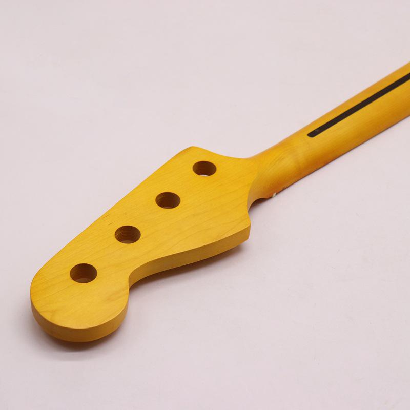 Four-String Yellow Matte Electric Bass Guitar Neck with 20 Frets and Square Markers