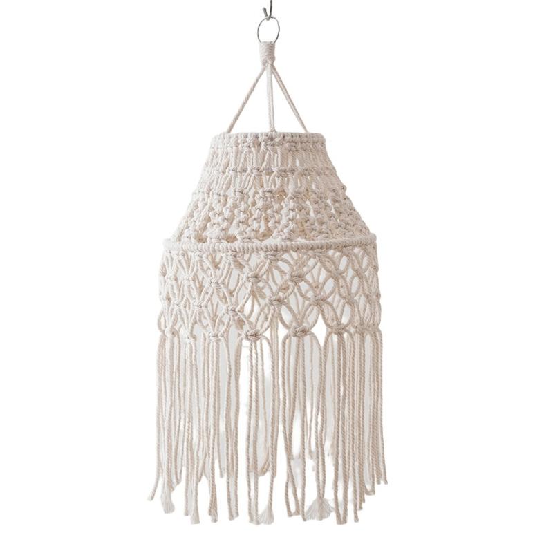 

Elegant Woven Light Cover Cotton Rope Macrames Tassels Lampshade Bohemian Hanging Pendants for Nursery Bedroom Decors 1