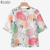ZANZEA Women Print Casual Round Neck Loose Summer Half Sleeve Blouse