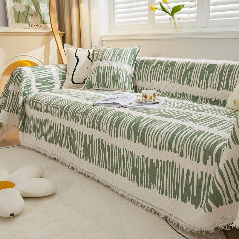 Waffle Printed Sofa Cover Cloth Four Seasons Universal Striped Sofa Towel Ins Style Sofa Cover