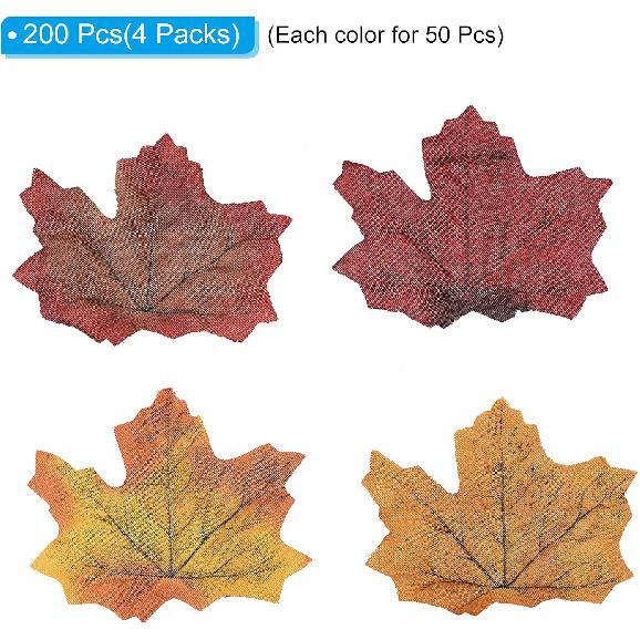 PATIKIL Artificial Leaves, 200 Pcs Mixed Fall Maple Autumn Fake Leaf for Wedding Party Thanksgiving Halloween Decoration, 4 Assorted Color