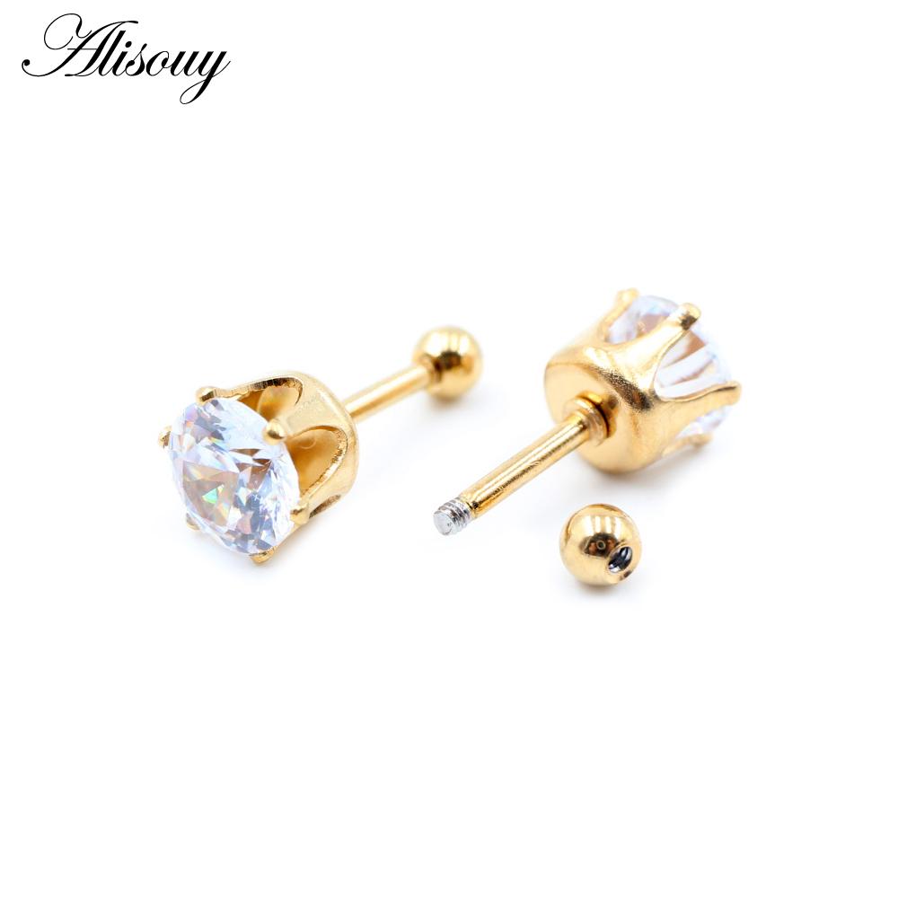Alisouy 2pcs 3-6mm Ear Stud Earrings Hypoallergenic Round Cubic Zirconia Stainless Steel CZ Girls High Quality Women Earrings
