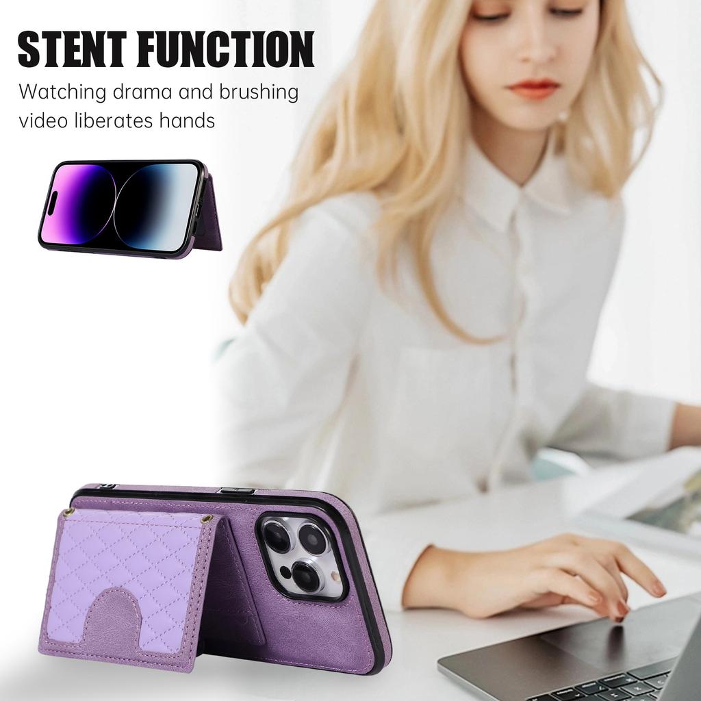 Applicable to iphone16 rhombus messenger card bag, mobile phone case, Samsung S25 wallet, mobile phone case, women's back strap case A56.