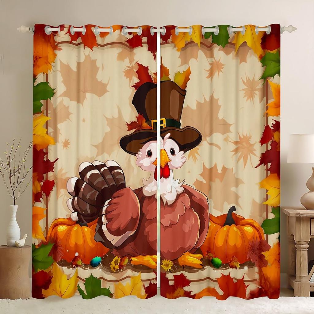 Rustikales Thanksgiving Truthahn Vorhang Glücklicher Herbst Alle Vorhänge Herbsternte Schlafzimmer Bauernhof Kürbis Fenster Verdunkelnd Polyester Ideal Für Schlafbereich