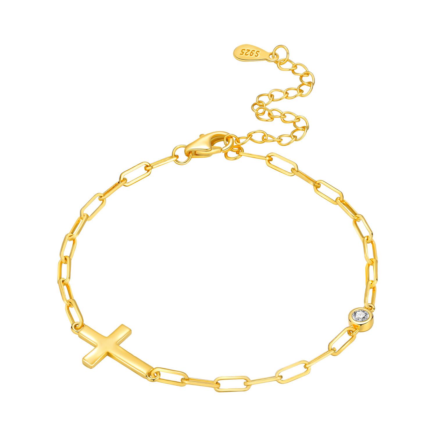 

Orstarry New 925 Silver 18k Gold Cross Religious Symbol Bracelet Chain Link Women Bracelet Birthday Trend Jewelry Gifts