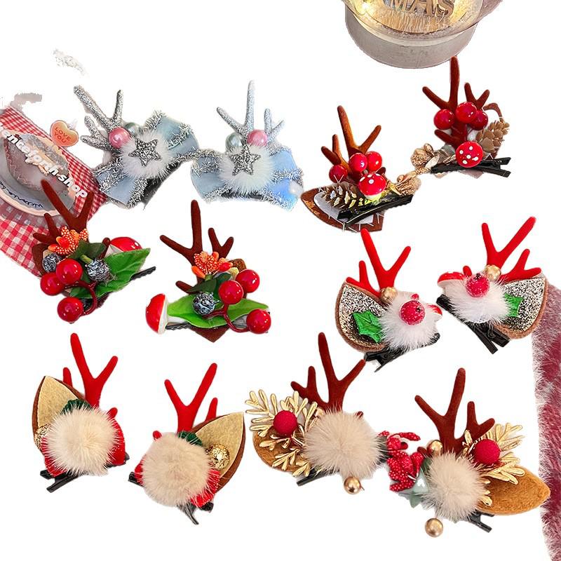 Mori Style Reindeer Antler & Ear Hair Clip - Cute Christmas Headdress for Kids