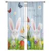 Sheer Easter Window Curtains Bedroom Living Room Egg Bunny Spring Flower Chiffon Voile Drapes Curtain Made Of Polyester Washable Sitting Ready