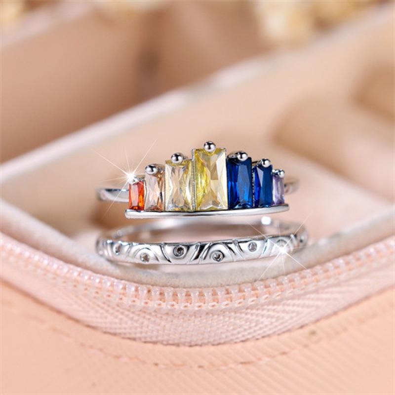 Creative Rectangle Color Double Layer Versatile Ring no. 6