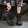 Johnature Genuine Leather Side Zipper Round Toe Coarse Heel Short Boots Versatile Women's Shoes