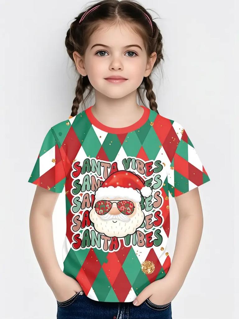 Cute Santa Claus Children's T-Shirt Christmas 3D Print Girl Short Sleeve T-Shirt Holiday Boys Clothes O-Neck Tees Tops Clothing