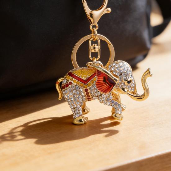Rhinestone Elephant Keychain Alloy Good Luck Keychain with Keyring Sparkling Elephant Keychain Bag Charm Gift for Men Women