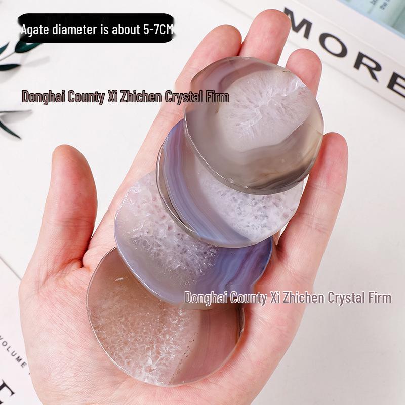 Natural Polished Agate Slice Ornament - Crystal Agate Round Coaster 5-7 cm