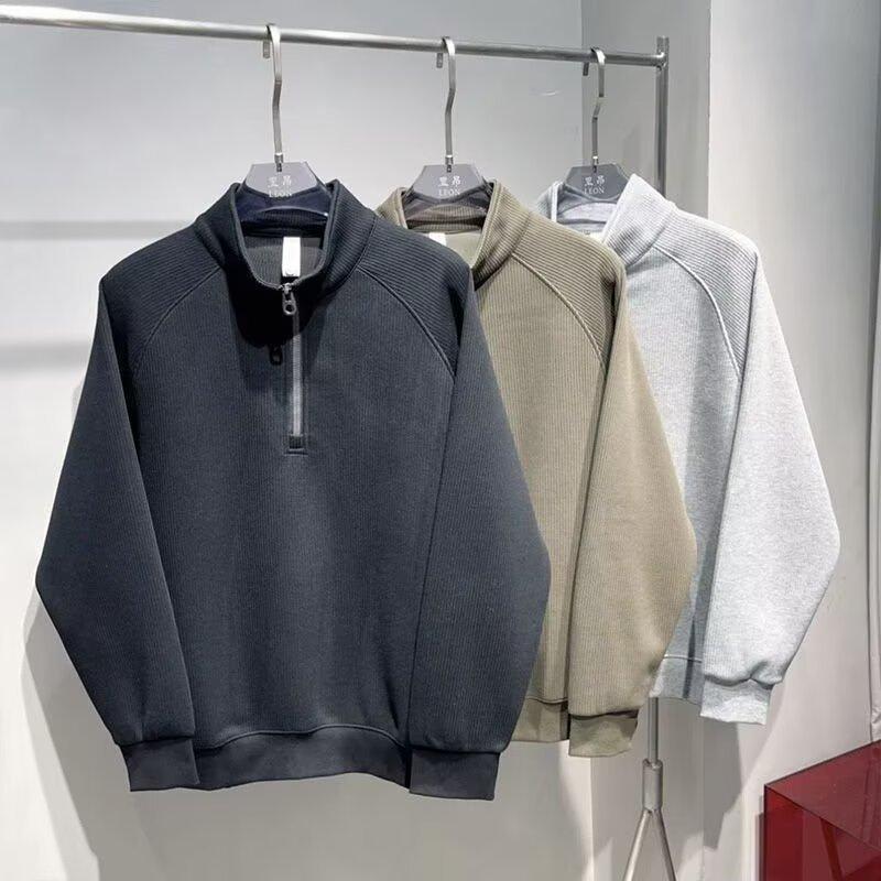 American Half-zipper Solid Color Hoodless Casual Sweater Men's Autumn and Winter Niche Design Sense Loose Versatile High Street Jacket