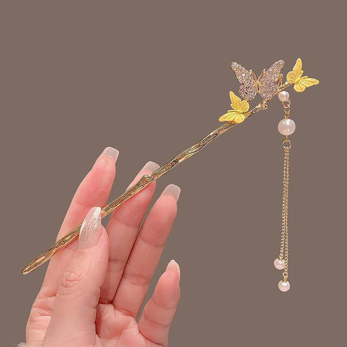 Four Seasons Chinese Tassel Hairpin: Ancient Style Hanfu with Fresh Pearl and Jiangnan Classical Cheongsam Hair Accessory