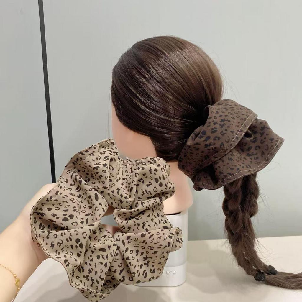 Retro Würziges Leopardenmuster Scrunchie Hochelastisches Haargummi für Damen