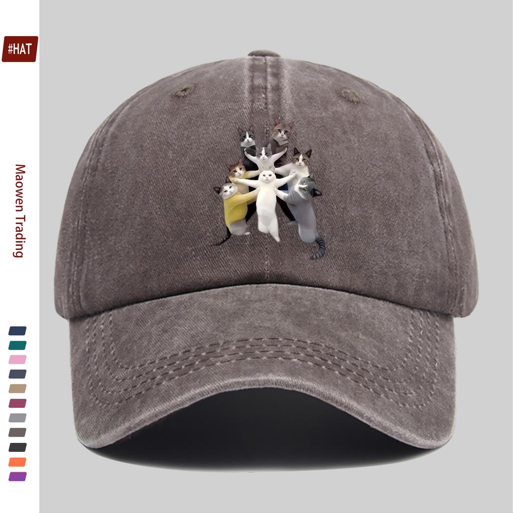 pc pcs Funny Cat Print Trucker Hat with Kitten Design Adjustable Snapback Cap Suitable for Men Women Lightweight Washed V