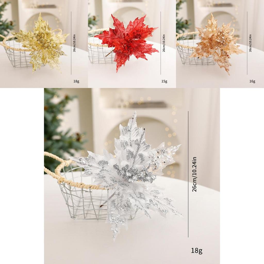 Christmas Decor Faux Flowers With Sequin Design For Holiday Table Settings