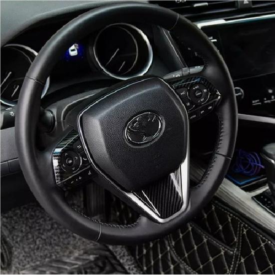 Carbon Fiber Steering Wheel Decor Frame Trim 3PCS For Toyota Camry 2018-2024