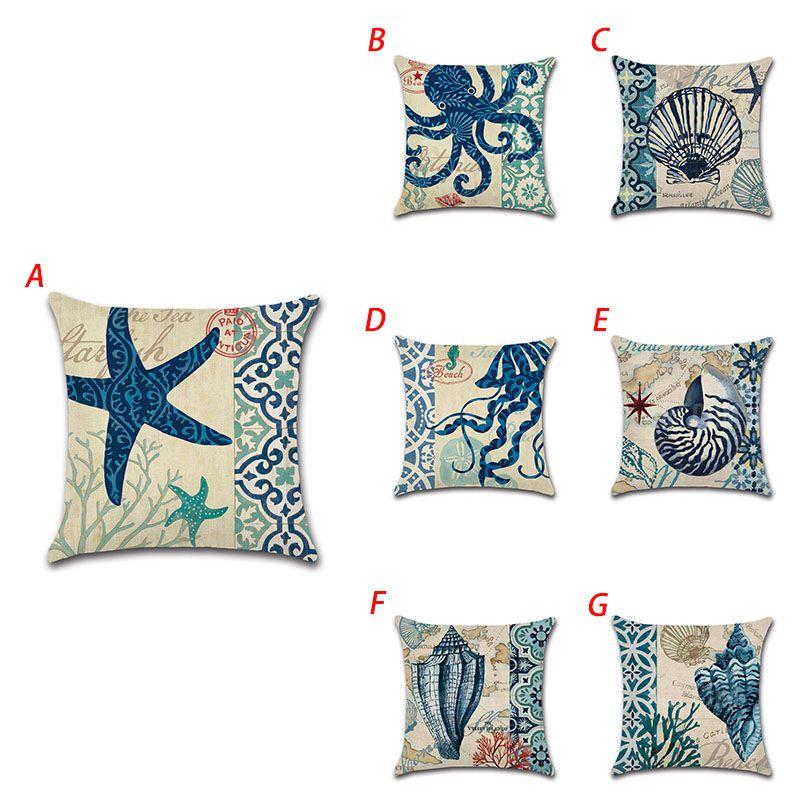 Decorative Fashion Creative Marine Organism Flax Cushion Cover Throw Pillow For Coastal Living