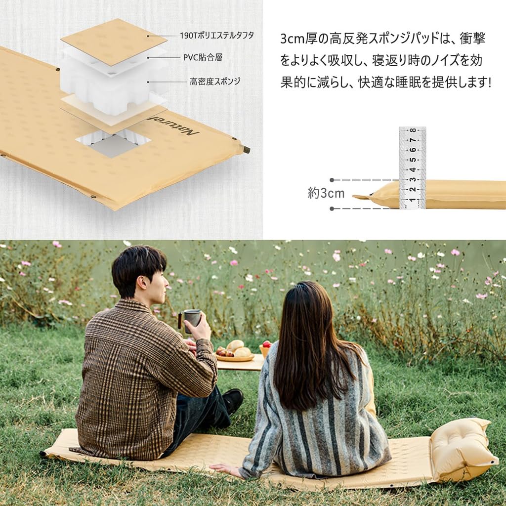 Naturehike Outdoor Mat Air Mat Camping Mat High Resilience Foam Structure Multiple Hardness Connections 190T Polyester Composite PVC Fabric Waterproof
