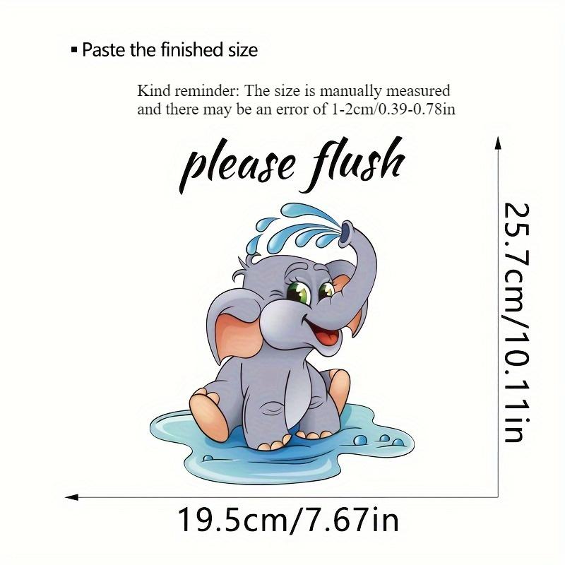 Contemporary Cartoon Elephant Wall Sticker, PVC "Please Flush" Toilet Decor, Self-Adhesive Bathroom Decal, Animal Theme Wall Art