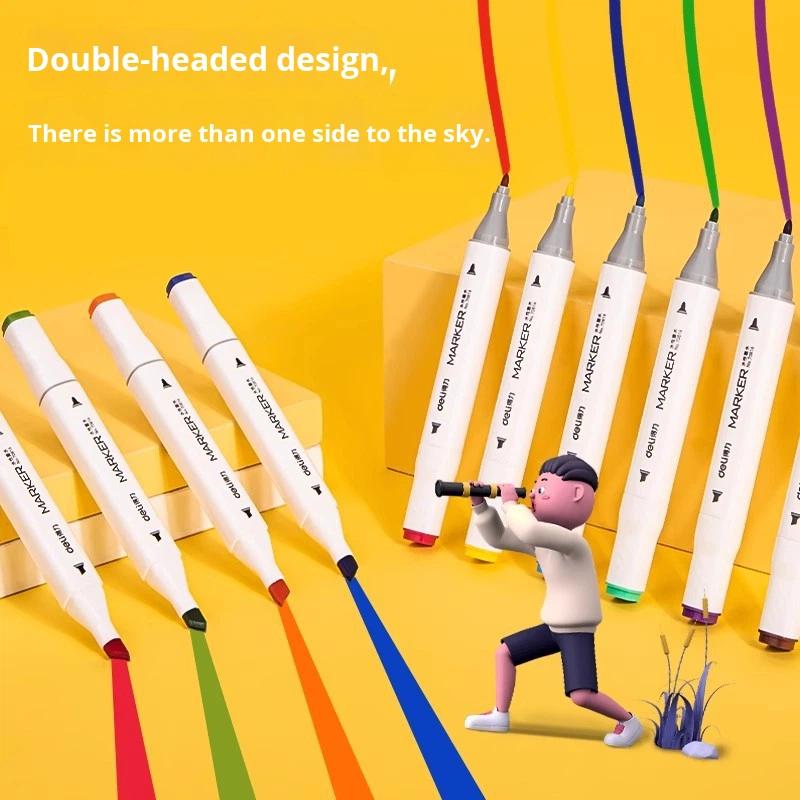 Deli 70816 Dual Tip Water-Based Marker Pen Graffiti Fiber Set for Student Children's Watercolor Drawing Plastic