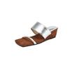 Summer women's cool slippers square head medium heel size sandals new casual rubber sole silver wedge heel slippers women
