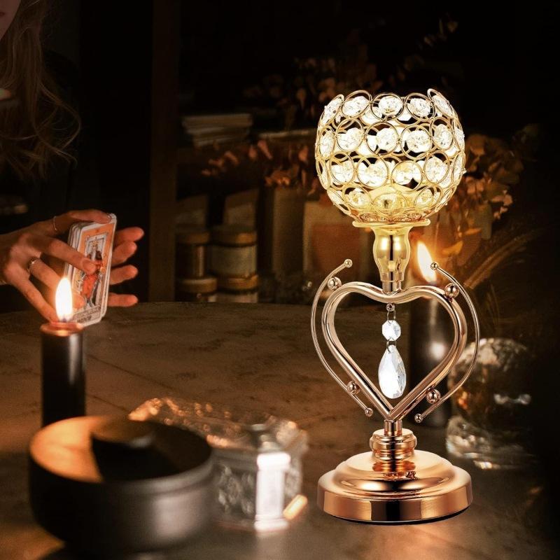 European Iron Crystal Candelabra: Heart-Shaped Metal Ornament for Candlelit Dinners & Home Decor