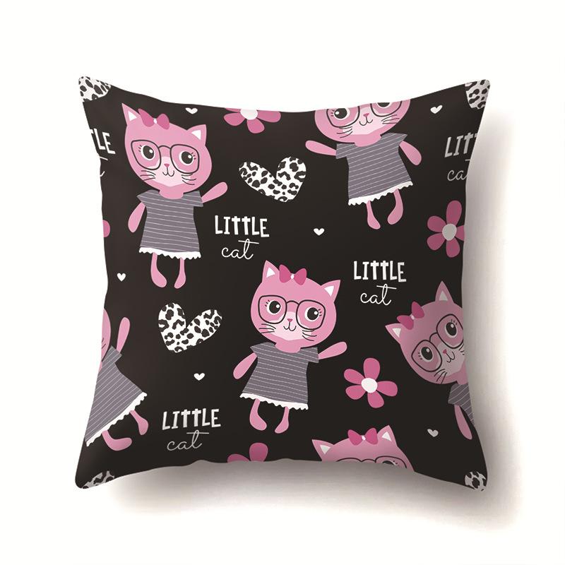 Cat Geometric Cute Single-sided Pillowcase Sofa Office Cushion Cover Living Room Waist Cover Bedroom Back Cover