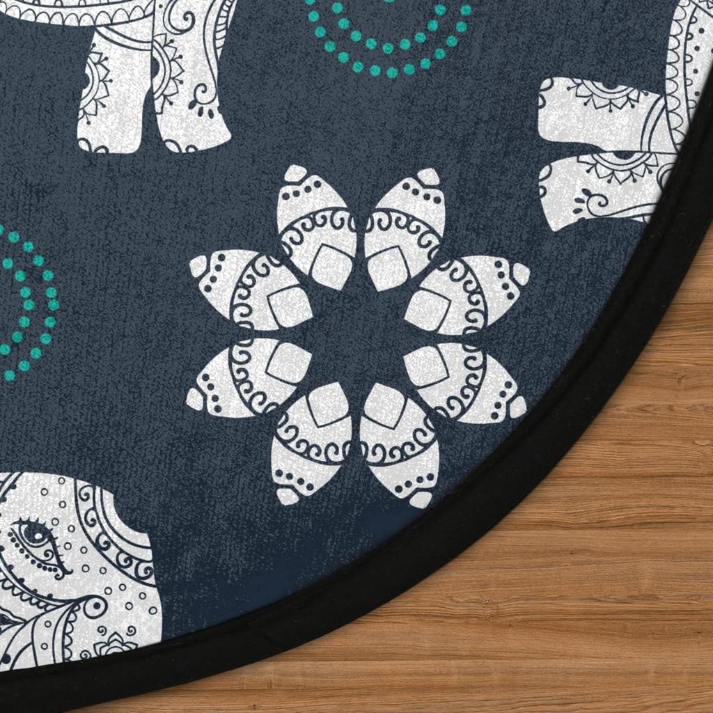 National Animal Elephant Round Rug,Washable Soft Circular Floor Mat, Non Slip Low Pile Area Rugs for Kids Room Bedroom Bathroom