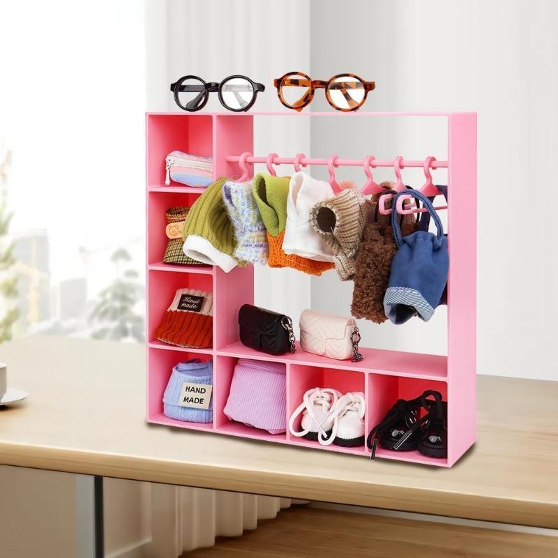 Dulap pentru Haine de Păpușă pentru Labubu, Accesorii pentru Păpușă pentru Haine Labubu, Dulap pentru Păpuși Accesorii Casă de Păpuși pentru Păpuși de 15/17 cm Haine cu 10 Umerașe