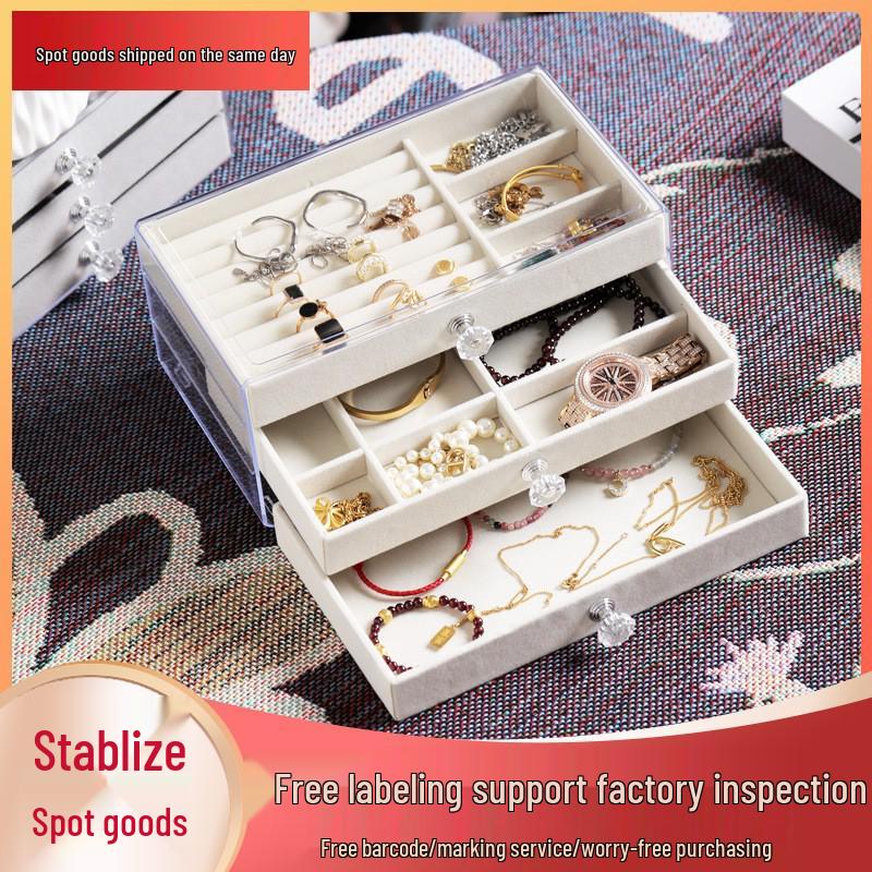 Triple-Layer Velvet Jewelry Box: Dustproof Drawer-Style Organizer and Decorative Storage