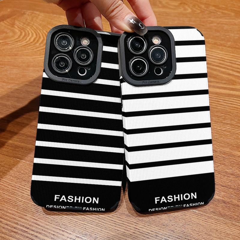 Vertical Grain Leather Simple Design Printed Soft Silicone Phone Case Back Cover with Camera Lens Full Protection for Samsung
