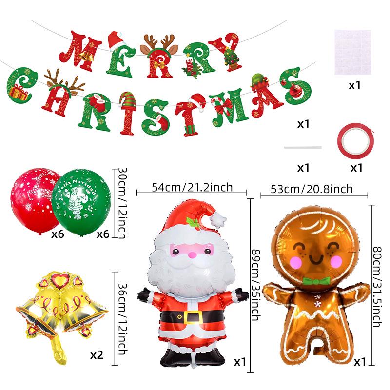 Santa Claus & Gingerbread Man Balloon Set: Cartoon Bells & Latex Bunting for Christmas Party Decoration