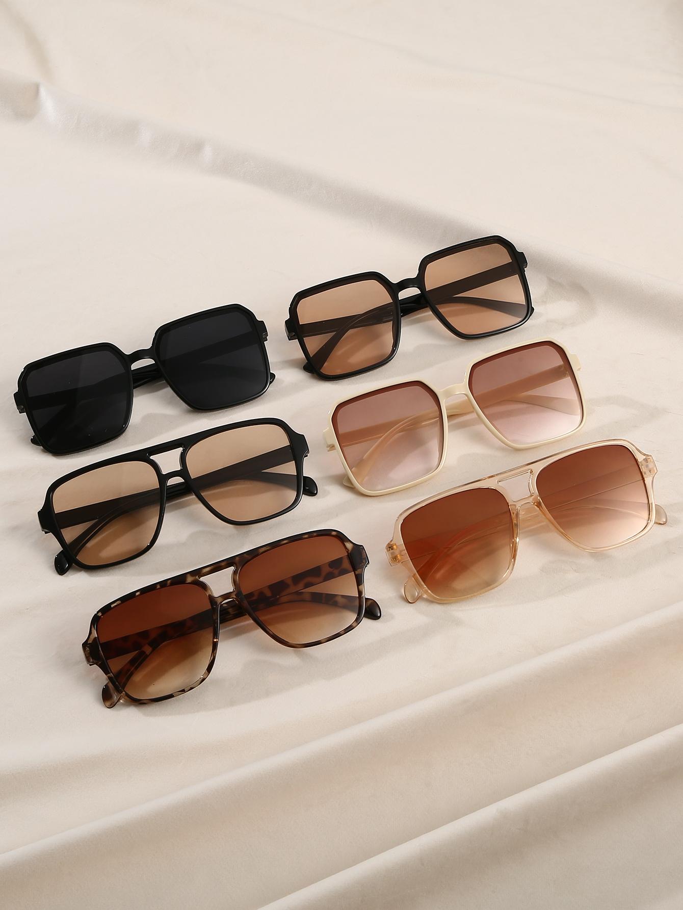 

6Pcs Trendy Retro Style Square Frame Women s Sunglasses Set, Uv Protection, Suitable for Daily Outings and Leisure Travel