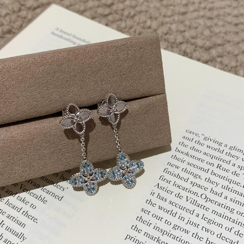 French Light Luxury Retro Design Full Diamond Laser Four-Leaf Clover Ring Bracelet Stud Earrings Necklace Temperament Court Style Set