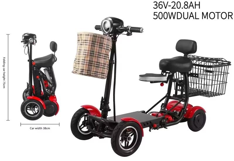 EU Warehouse Stock Foldable Electric Scooter Adult Dual Motor 4 Wheel Folding Electric Mobility Scooter For Elderly People