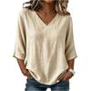 Women Loose Fit V Neck Top Mid Sleeve Relaxed Style Lightweight Jersey Cotton Casual Shirt for Everyday Wear