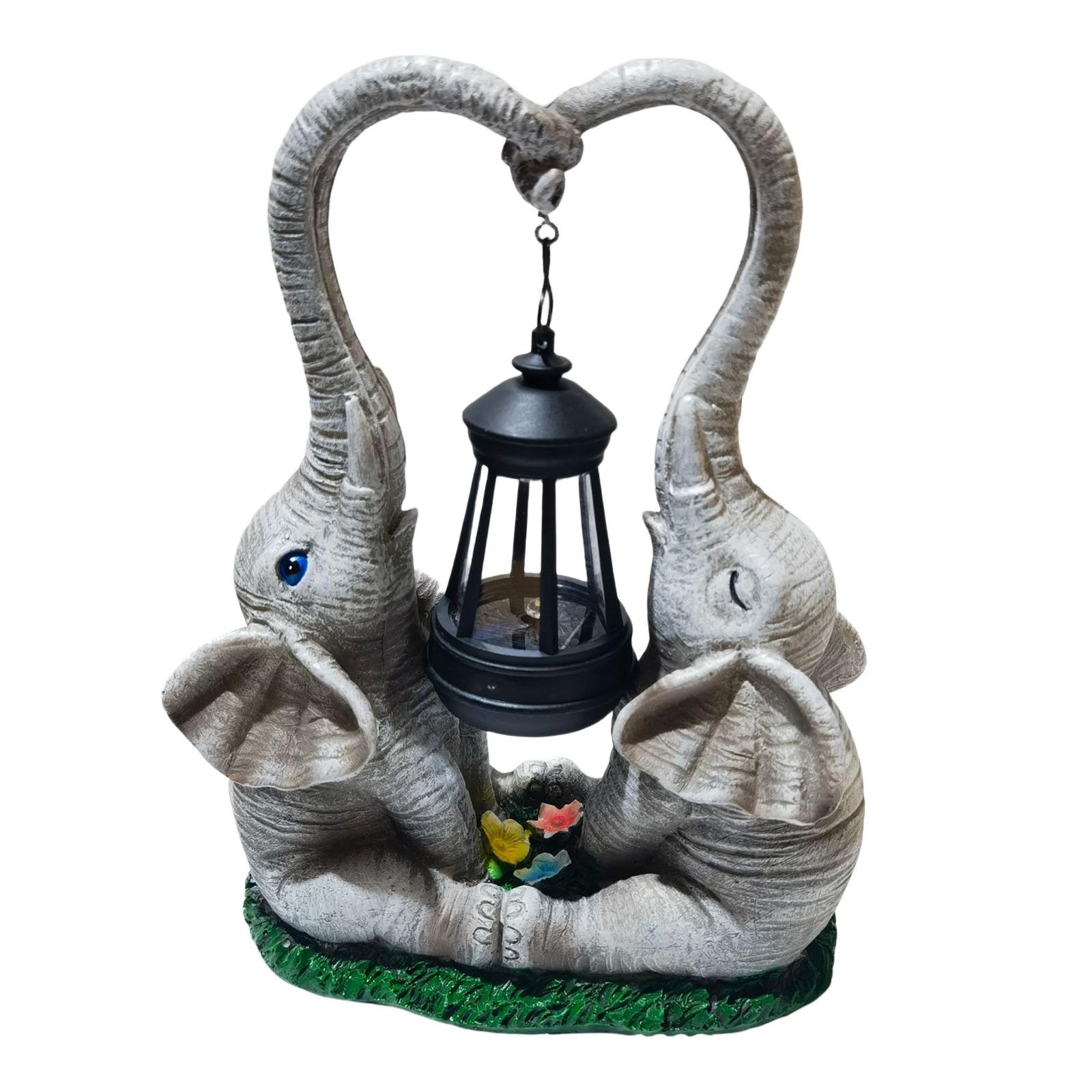 

Solar Elephant Hanging Lamp Mandarin Love Twin Elephants Waterproof Solar Outdoor Statue Ornaments One Size