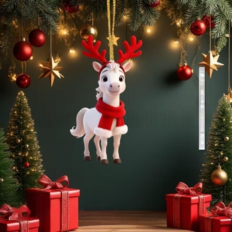Ornament Pandantiv Acrilic 2D Cal de Crăciun Decor Festiv Pentru Interior Exterior Copaci Decorațiune Agățată Accesorii de Petrecere