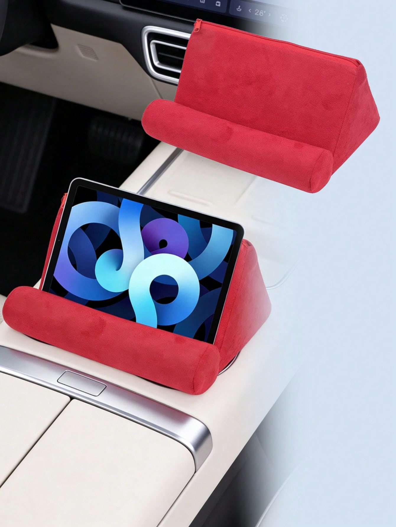 

Household & Car Dual-use Soft Pillow Tablet Stand, Non-slip Velvet Cushion Holder for Dashboard, Center Console, Bed or Sofa красный