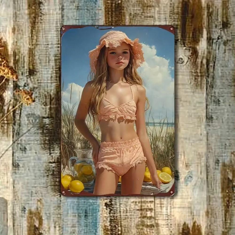 Fantasy Metal Wall Art Decor, Girl with Goldfish, 20x30cm Bedroom Sign