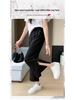 2026 Women's Chinese Style Wide-Leg Slit Pants - Summer, Loose, Slimming, Drape, Plus Size, Nine-Point Length