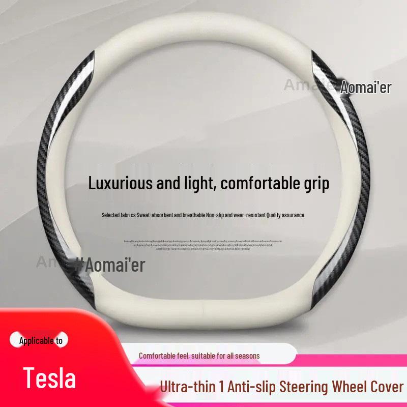 Tesla Steering Wheel Cover - Genuine Leather, Ultra-thin for Model 3 & Model Y