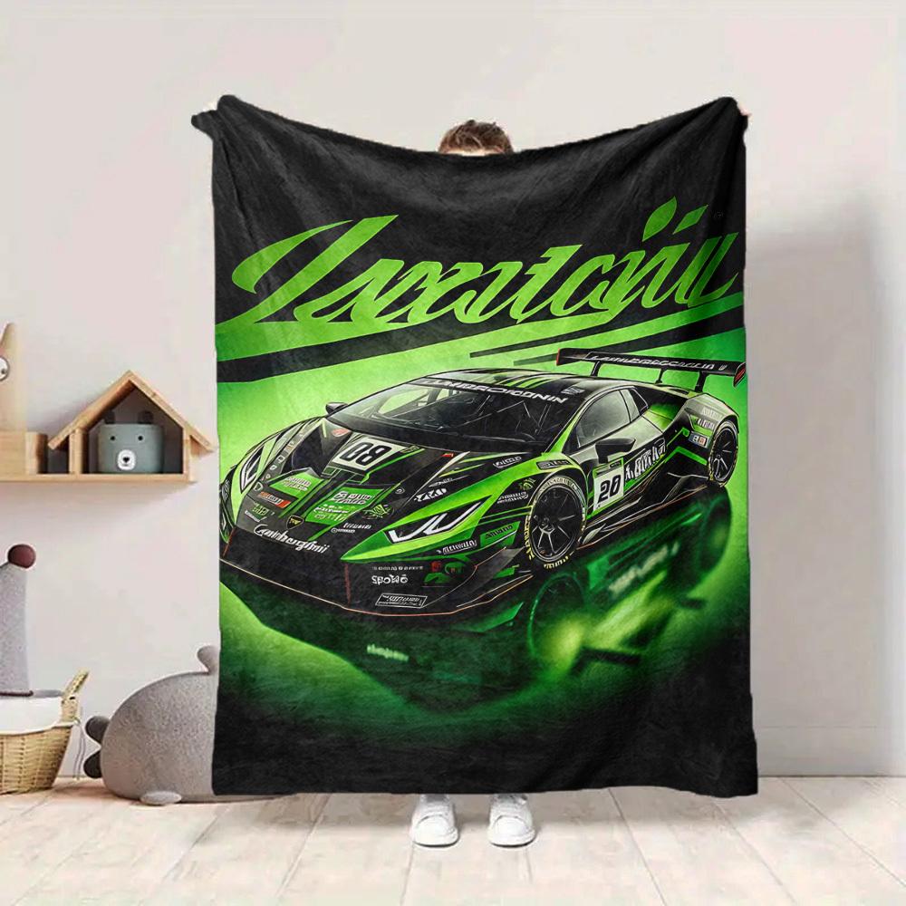 1pc Lamborghini, Racing Car Flannel Blanket [Cozy Throw Blanket] For Sofa, Bed, Travel, Camping, Livingroom, Office, Couch, Chair, And Bed